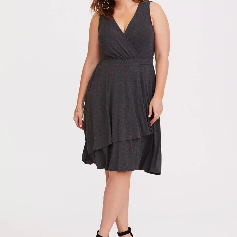 Torrid Surplice Stretch Jersey Faux Wrap Midi Dress Dark Gray Style 11390468